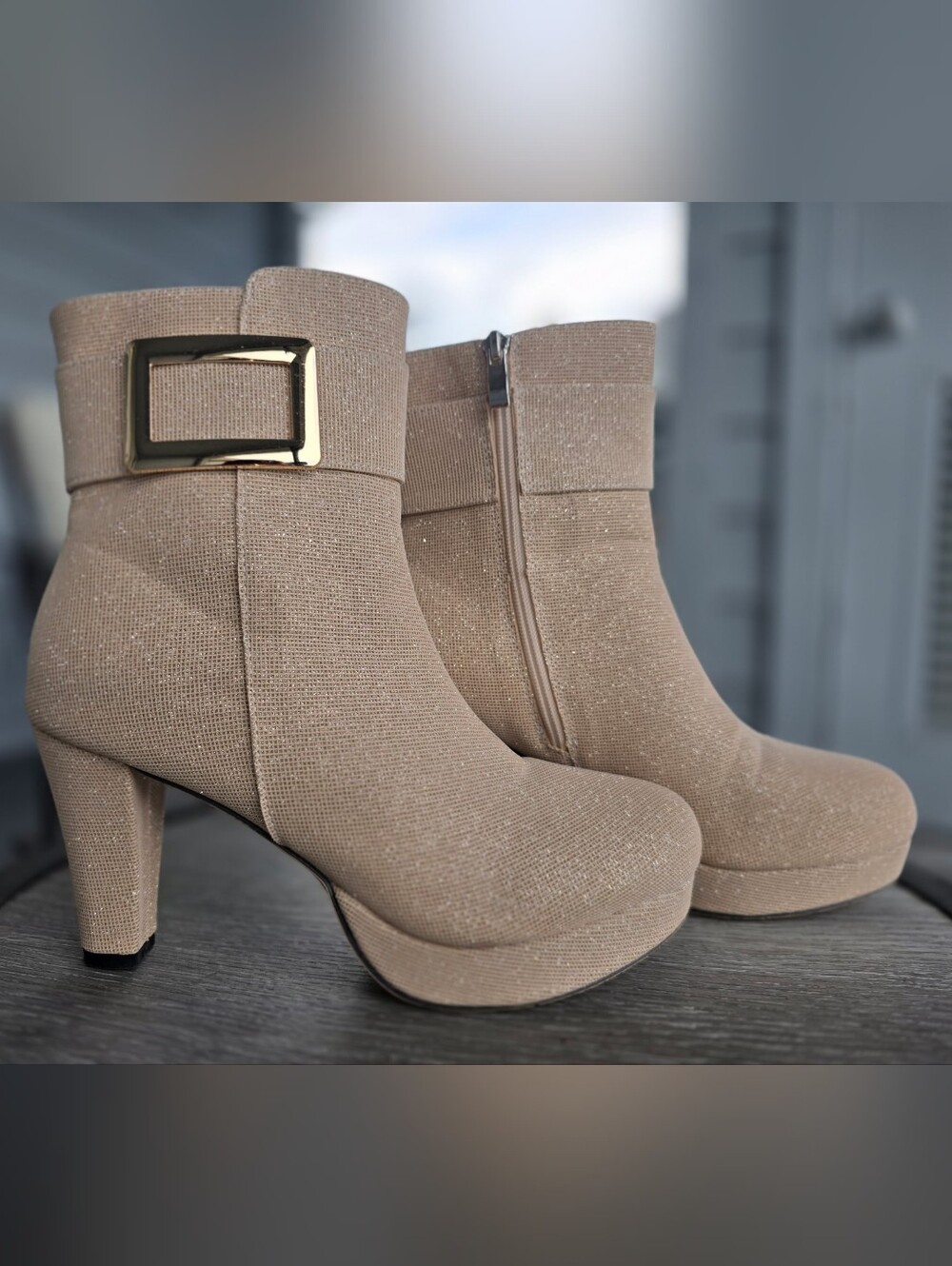 Gold Platform Ankle Boots with Gold Buckle